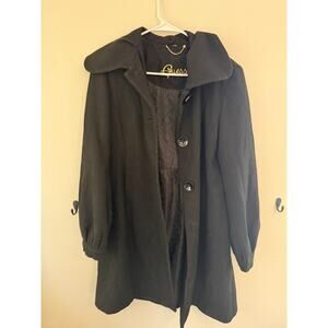 Guess Womens Peacoat Size M Black Wool Blend Button Front Long Winter Coat